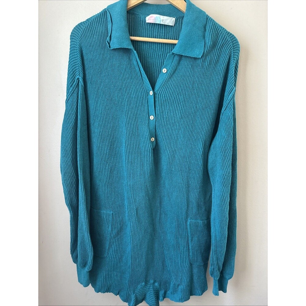 Free People FP Beach Picnic Sweater Romper Womens Teal Ribbed Knit